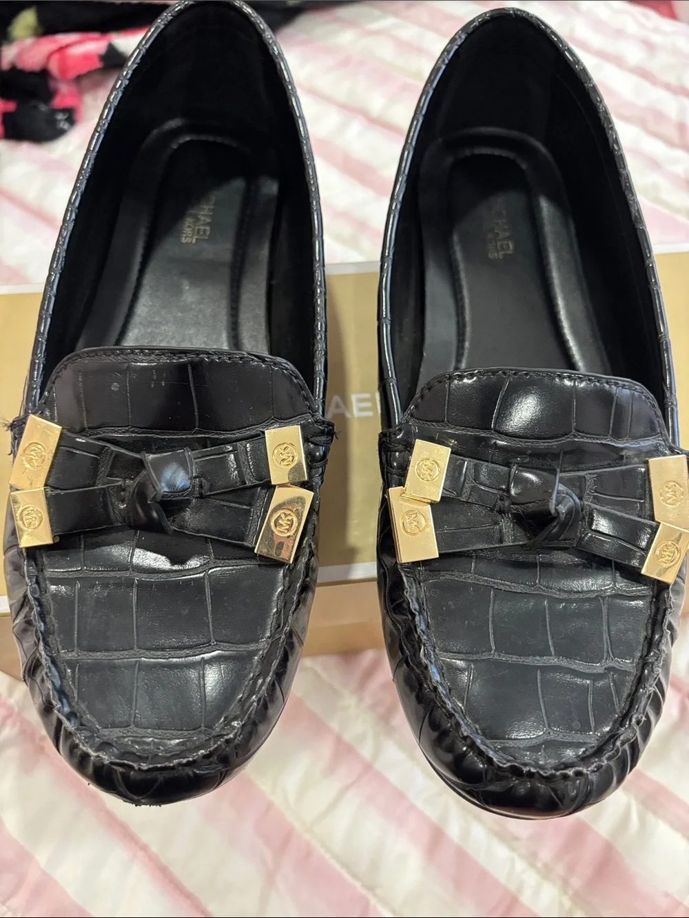 Michael Kors Black Loafers with MK Logo Soles